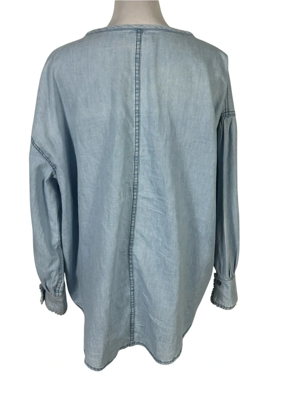 Free People Denim Dreaming Pullover Oversized Chambray Top Coastal Boho Blouse S